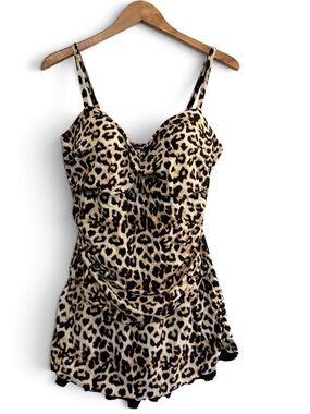 Animal Print Cheetah Women's Ruffle Ruched Swimdress Size 18